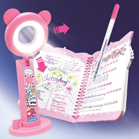 BLOCK NOTES CON ACCESSORI COORDINATI E LAMPADA PORTATILE