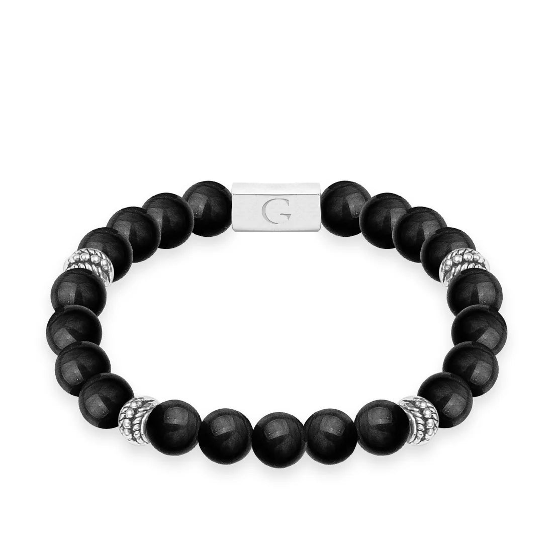 Bracciale elastico con perline semipreziose in agata nera