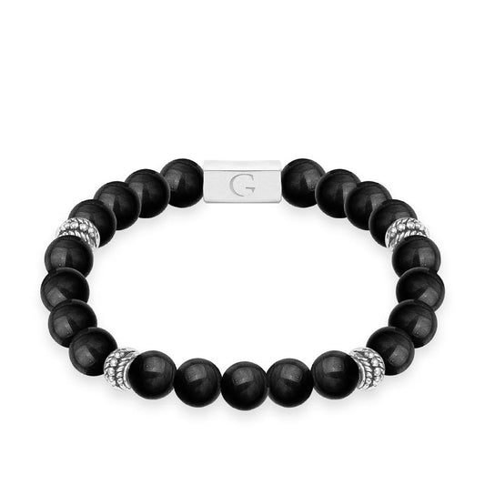Bracciale elastico con perline semipreziose in agata nera