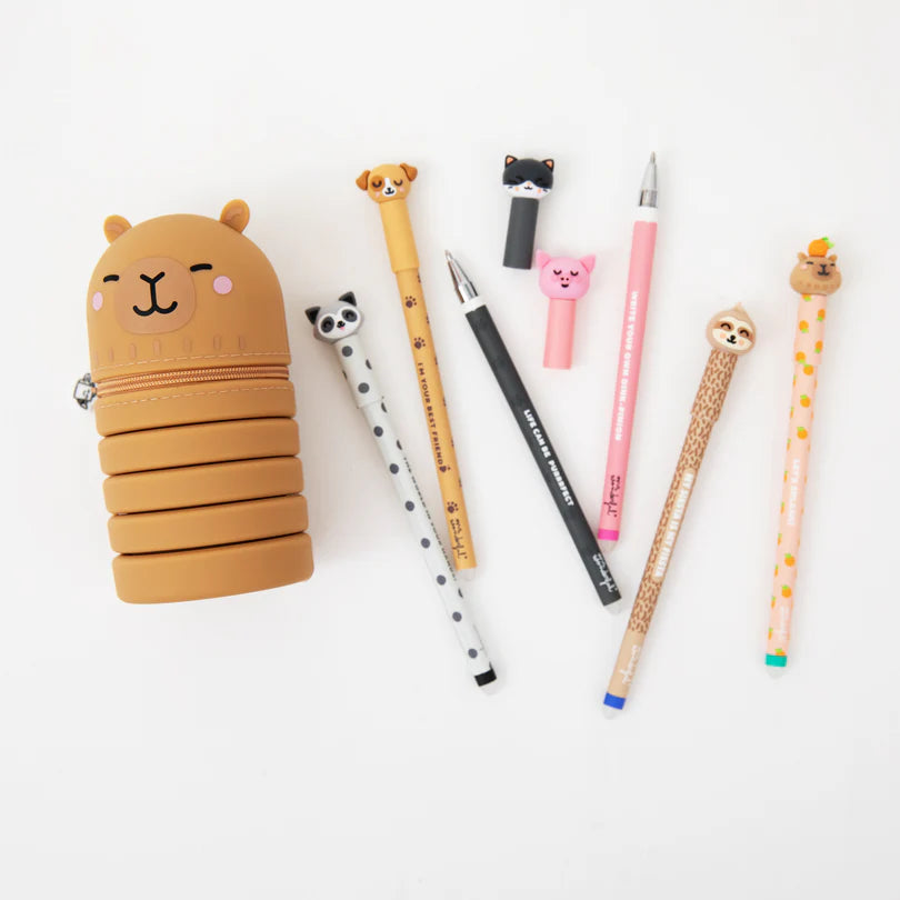 Set di 6 penne cancellabili  + astuccio in silicone Capibara